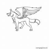 Winged Ferocious Wolve Forest sketch template