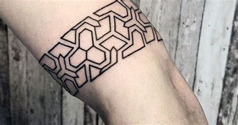 Black Ink Geometric Linework Male Tribal Tattoo Armband Tattoos