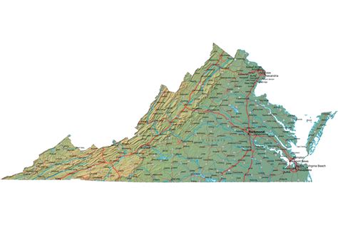 detailed virginia map va terrain map