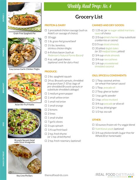 grocery list  healthy meal prep including food items