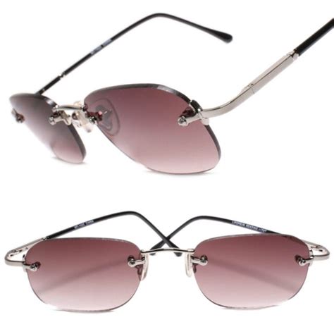 silver rimless rectangle tinted lens 1 75 reading sunglasses ebay