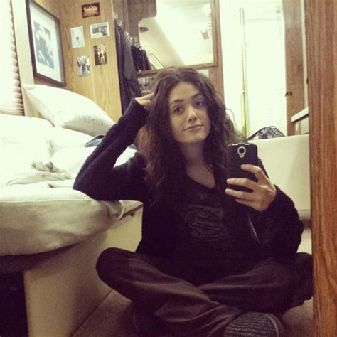 emmy rossum snapped a selfie while in her trailer on the set of celebrity instagram pictures