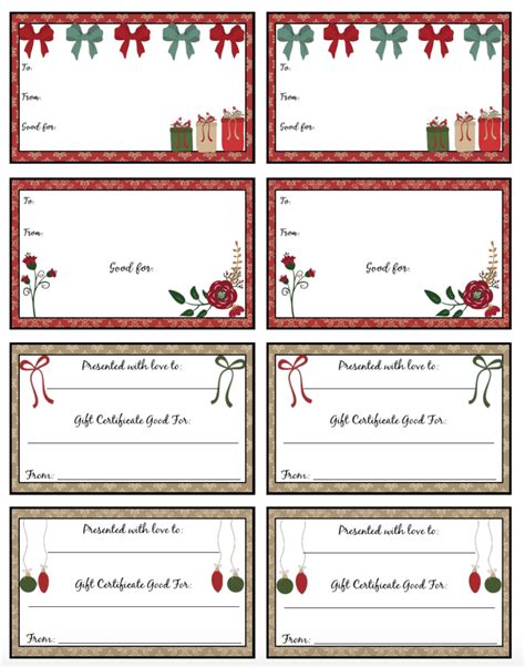 printable christmas gift certificates  designs