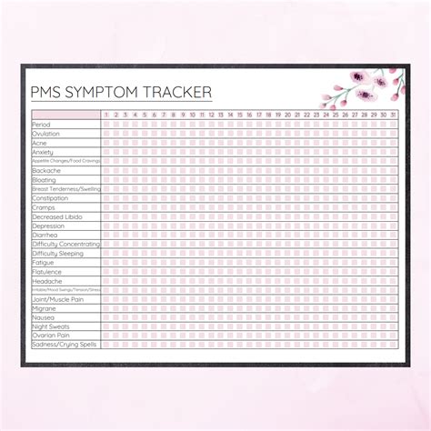 printable pms symptom tracker period tracker monthly etsy