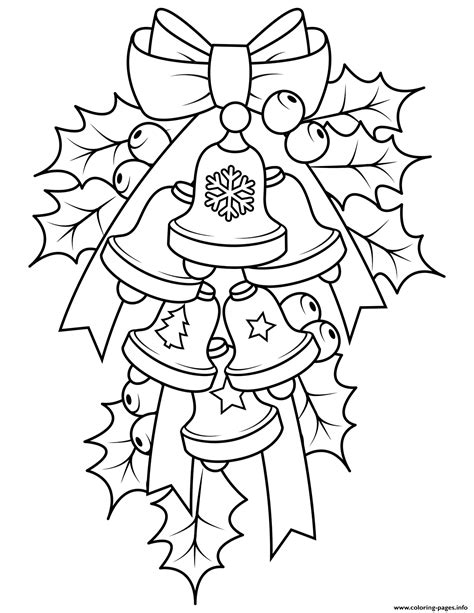 christmas bells  holly coloring page printable