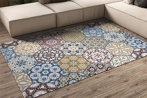 oedim tapis carpette lino hexagone multicolore pour chambre en pvc    cm moquette pvc