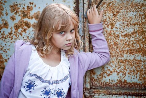 Portrait Of Beautiful Little Blond Russian Girl Stock