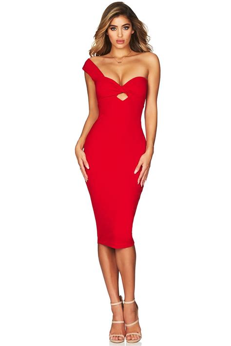 cutesove sweetheart one shoulder bodycon midi cocktail party dress