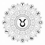 Taurus Mandala Zodiac Symbol Coloring Round Adult Book Preview sketch template