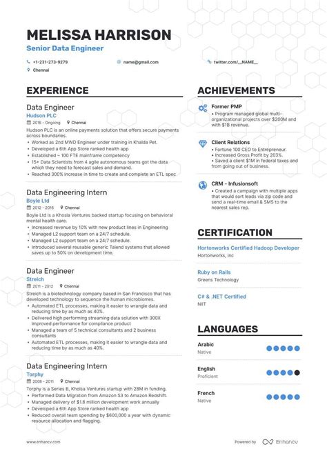 data engineer resume examples dos  donts   enhancv