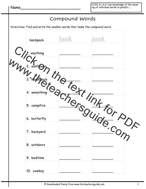compound word worksheets   teachers guide