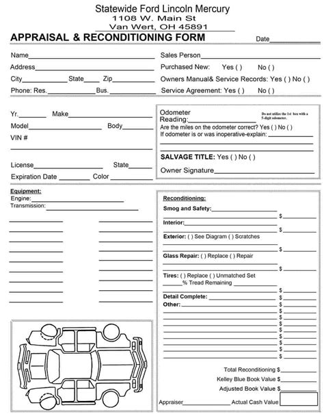 car appraisal forms  word excel templates