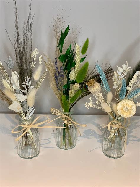 mini dried flower posy  glass vase decoration floral etsy