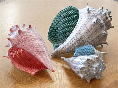 optic conch shells  treg silkwood art glass sculpture artful home