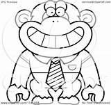 Shirt Chimpanzee Cartoon Clipart Tie Wearing Coloring Cory Thoman Outlined Vector sketch template