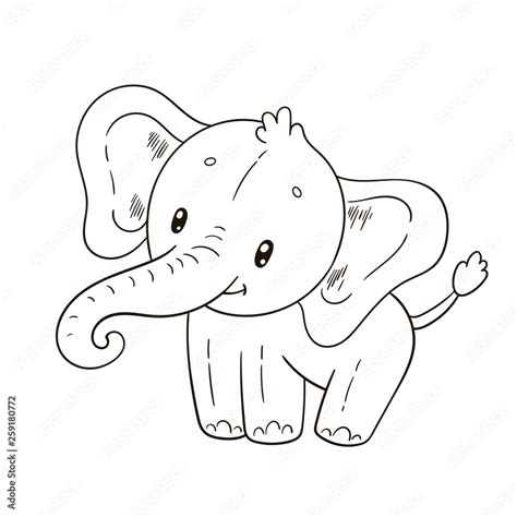 cute elephant coloring book page  children stock vector adobe stock
