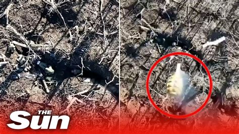 ukrainian drone drops grenade  russian soldier  direct hit youtube