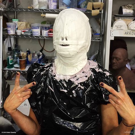 arrow s katie cassidy getting fitted for a mask already