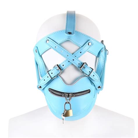 blue leather bondage harness sex mask collar lock fetish