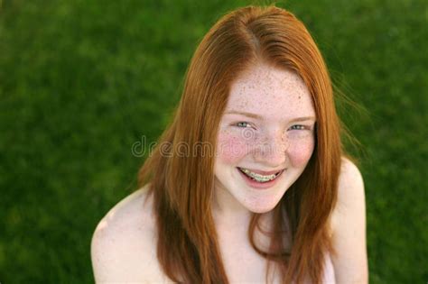 Smiling Girl With Braces And Red Hair Stock Image Image