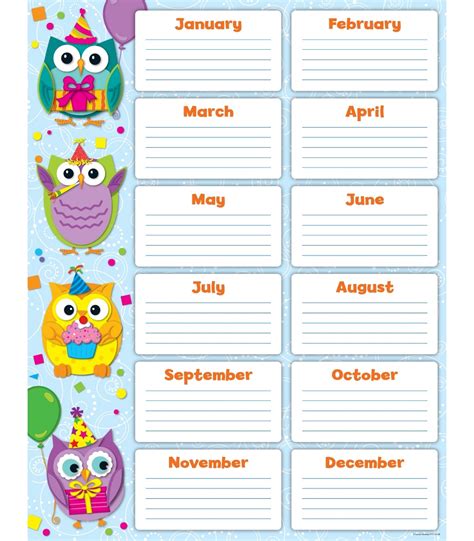 images  printable classroom birthday chart preschool