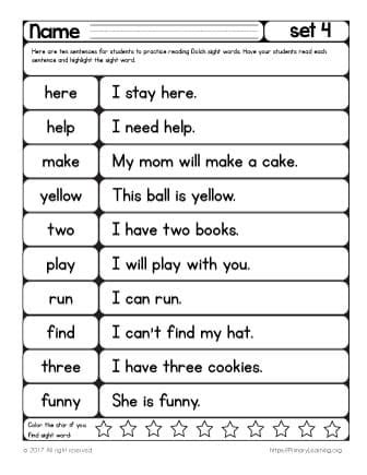 sight words reading practice list  primarylearningorg