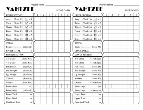 image result  yahtzee sheets yahtzee score card yahtzee score
