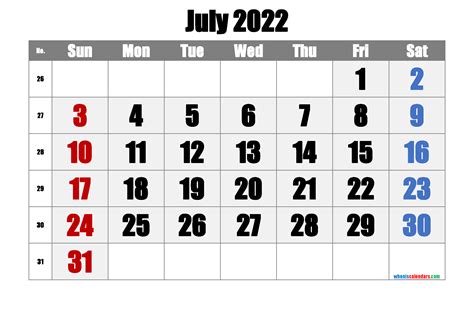 july  printable calendar  printable calendar  july