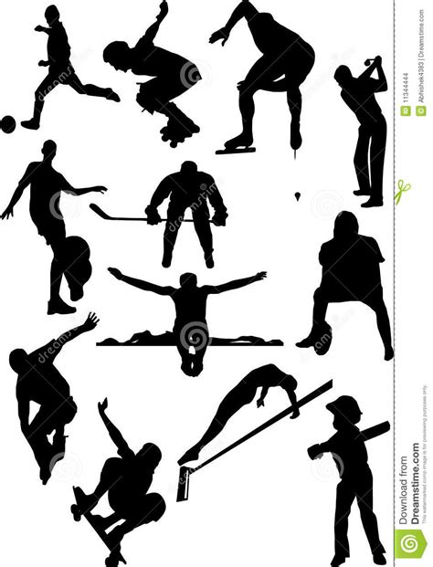 silhouette view of human motifs sports positions stock