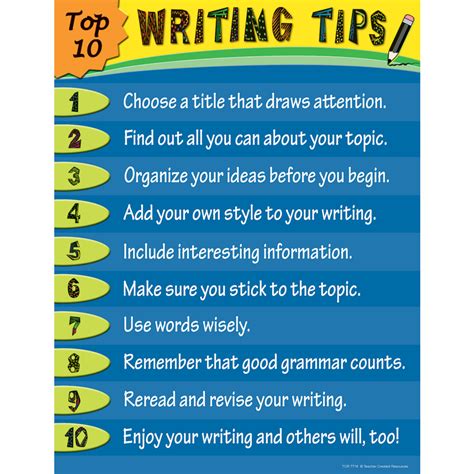 top  writing tips chart tcr teacher created resources