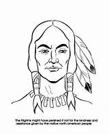 Coloring Thanksgiving Pages Squanto First Indian Native American Pilgrim Pilgrims Printable Sheets Printables Indians Drawing History Bible Preschoolers Kids Family sketch template