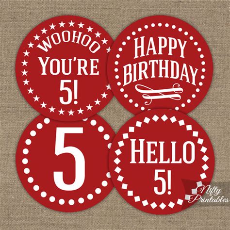 birthday cupcake toppers red white impact nifty printables