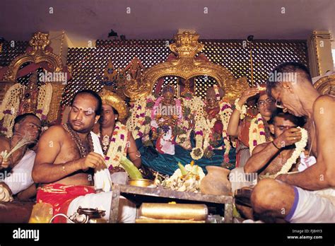 Priests Performing Rituals Of Gods Meenakshi Temple Madurai Tamil
