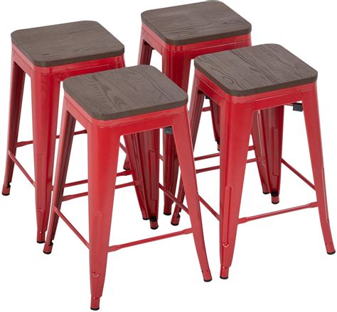 inches metal bar stools set   counter height wood seat barstool