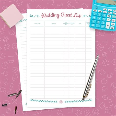 wedding guest list  gift section template printable