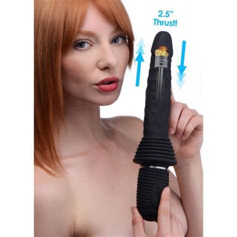 Master Series Vibrating And Thrusting Rechargeable Silicone Dildo Black