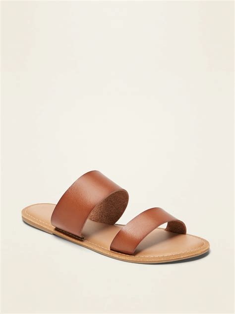 Faux Leather Double Strap Slide Sandals For Women Old Navy Womens