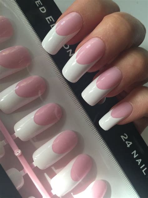 90s retro pink french manicure long curve false nails 24 pieces in 2019 pink french manicure