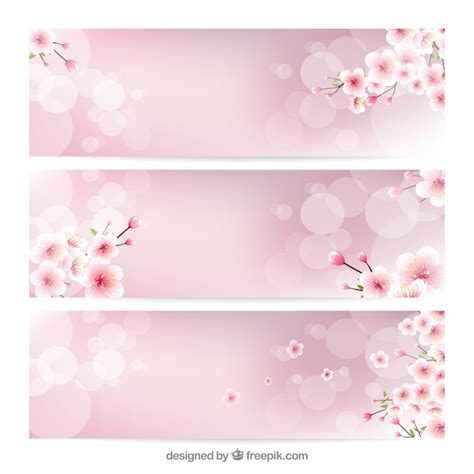 vector blurred banners  decorative cherry blossoms