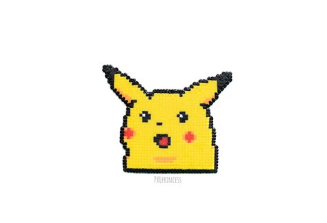 Pikachu Surprised Meme Pixel Art Magnet Hama Perler Beads Pikachu