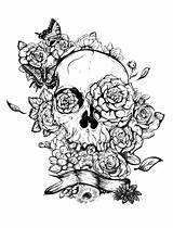 Coloring Skull Pages Roses Tattoo Adults Adult Sugar Tattoos Candy Skulls Printable Color Designs Book Tatoo Girl Mandala Flowers Colouring sketch template