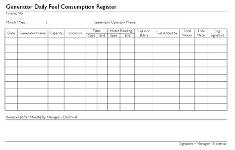 generator daily fuel consumption register