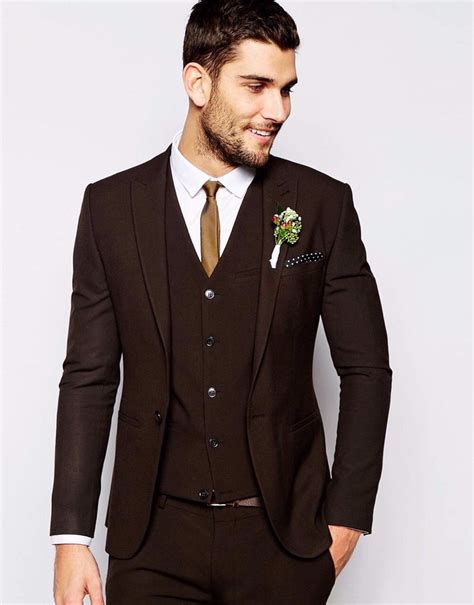 brown wedding suits man suit slim fit narrow lapel male wedding suits customized size jacket