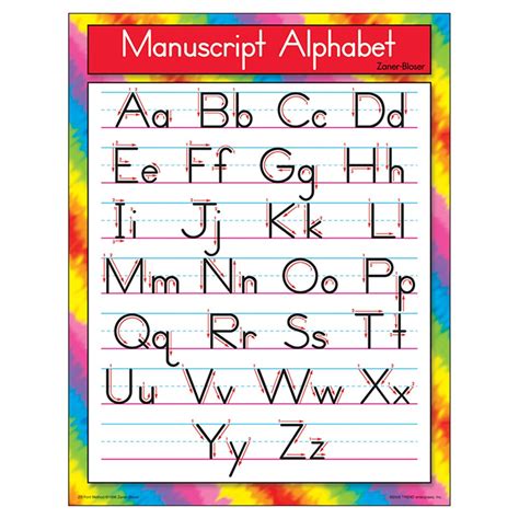 manuscript alphabet zaner bloser learning chart      trend enterprises
