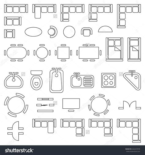 standard furniture symbols   architecture plans icons set save   lightbox dinin