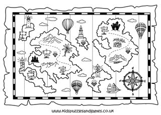 treasure map colouring page kids puzzles  games