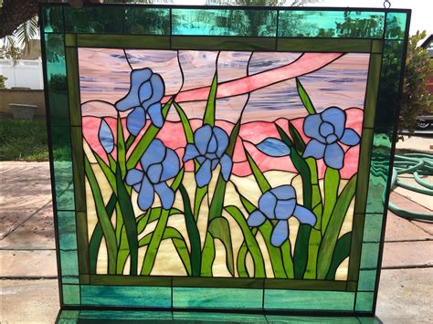 Incredible Purple Iris Blossoms Leaded Stained Glass