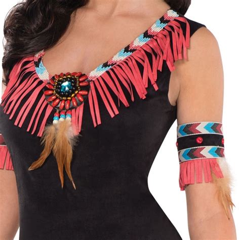 ladies womens red indian adult fancy dress costume