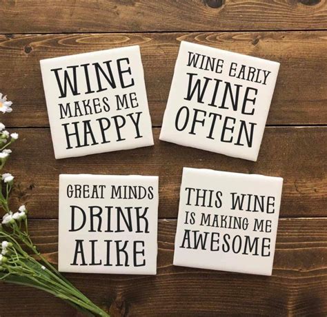 Set Of 4 Wine Lover Funny Phrases Coasters Set Of 4 Wine Lover Funny