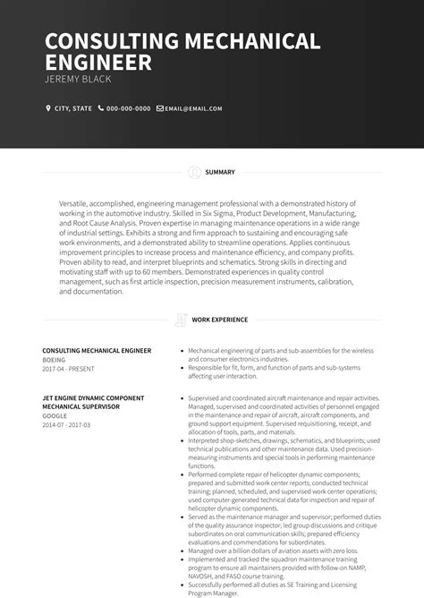 mechanical engineer resume samples  templates visualcv